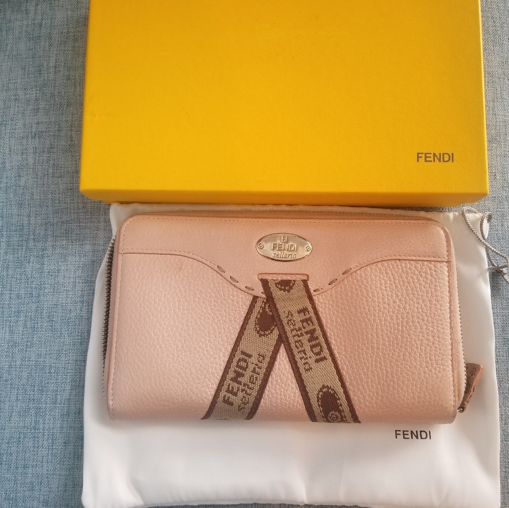Fendi Pink Selleria zip around wallet